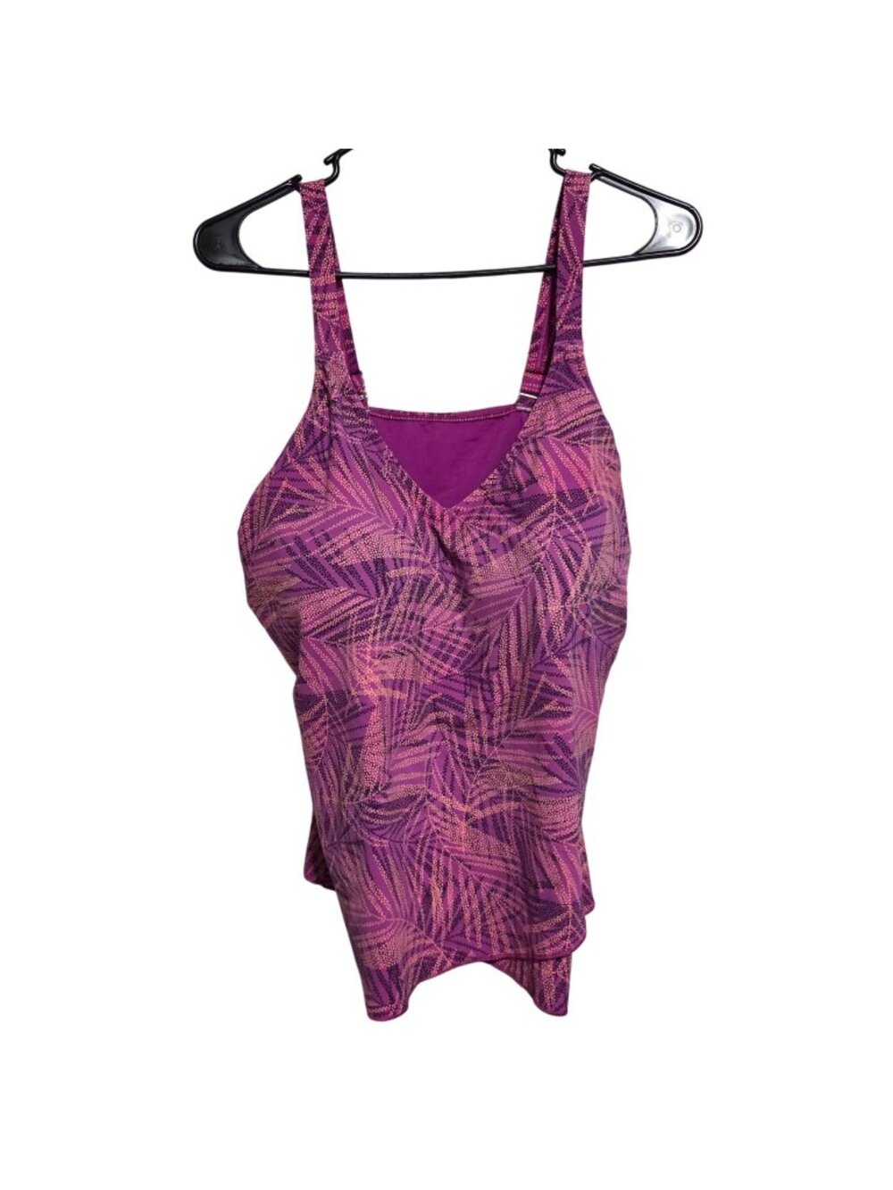 Lands End Tankini Top Plus Size 1X Purple Palm Print Swimwear Swimsuit Swim